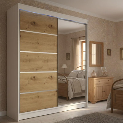Sliding Door Wardrobe Camino 3 With Mirror And Rgb Led Lights White Artisan Oak from B&Q