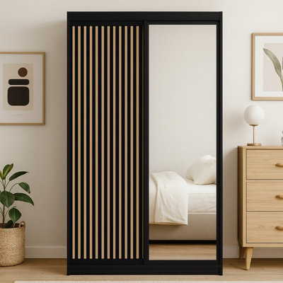 Sliding Door Wardrobe Delia 120 With Slats Black from B&Q