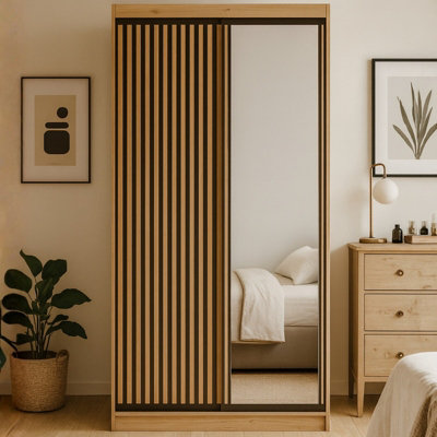 Sliding Door Wardrobe Delia 120 With Slats Artisan With Black from B&Q
