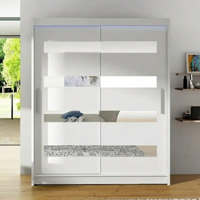 Sliding Wardrobe Westa Xiii 150 Cm With Mirror Panels And Rgb Led Lights White from B&Q