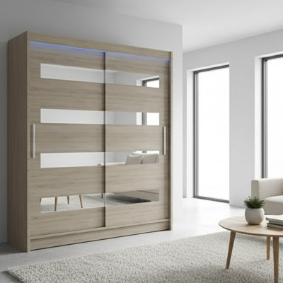 Sliding Wardrobe Westa Xiii 150 Cm With Mirror Panels And Rgb Led Lights Sonoma from B&Q