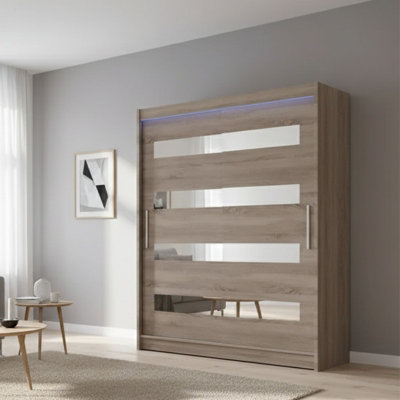 Sliding Wardrobe Westa Xiii 150 Cm With Mirror Panels And Rgb Led Lights Truffle from B&Q