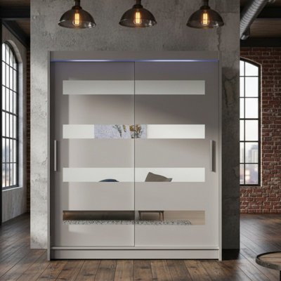 Sliding Wardrobe Westa Xiii 150 Cm With Mirror Panels And Rgb Led Lights Cashmere from B&Q