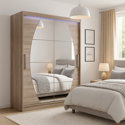 Sliding Doors Wardrobe Westa Viii 150Cm With Mirrors And Rgb Led Lights Truffle from B&Q