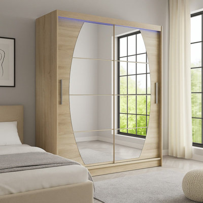 Sliding Doors Wardrobe Westa Viii 150Cm With Mirrors And Rgb Led Lights Sonoma from B&Q