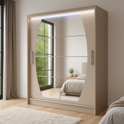 Sliding Doors Wardrobe Westa Viii 150Cm With Mirrors And Rgb Led Lights Cashmere from B&Q