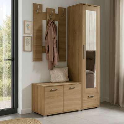 Hit Hallway Furniture Set Modern Sonoma Entryway With Wardrobe Shoe Cabinet Shelves And Mirror from B&Q