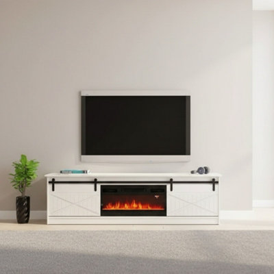 Granero White Tv Cabinet With Built In Electric Fireplace Modern White Gloss Entertainment Unit from B&Q
