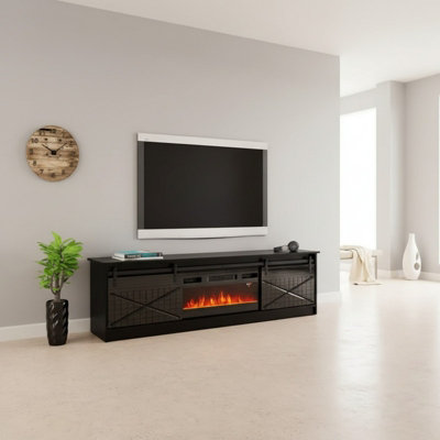 Granero Black Tv Cabinet With Built In Electric Fireplace Modern Black Gloss Entertainment Unit from B&Q