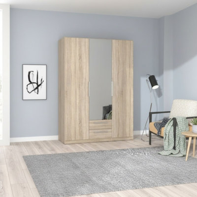 Cadixo Oak Sonoma Sliding Door Wardrobe Modern Bedroom Storage With Mirror Shelves Hanging Rails from B&Q