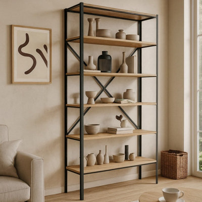 Ralph Black And Oak Lancelot Bookcase Industrial Style Shelving Unit from B&Q