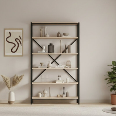 Ralph Black And Oak Sonoma Bookcase Industrial Style Shelving Unit from B&Q