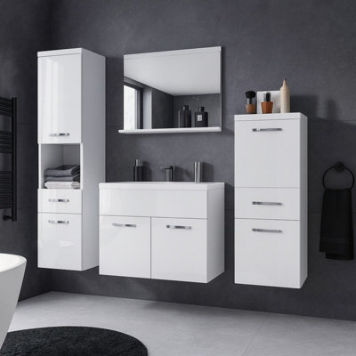Alba Bathroom Furniture Set White Gloss Finish With Dolomite Washbasin from B&Q