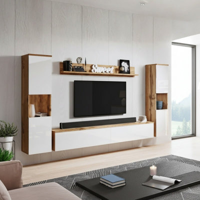 Paris Xl Modern Living Room Set Wotan White High Gloss Wall Unit With Tv Stand Shelves And Display Cabinets from B&Q