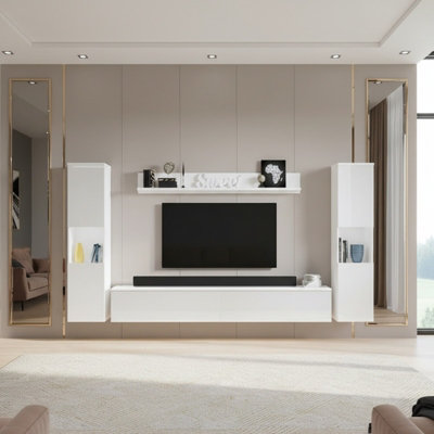 Paris Xl Modern Led Living Room Set White High Gloss Wall Unit With Tv Cabinet Shelves And Display Units from B&Q