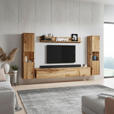 Paris Xl Modern Led Living Room Set Wotan Wall Unit With Tv Stand Shelves And Display Cabinets from B&Q