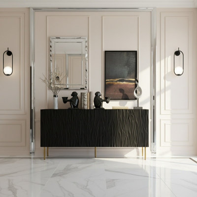 Jungle 152Cm Modern Sideboard Black And Gold Cabinet With Metal Legs And Push To Open System from B&Q