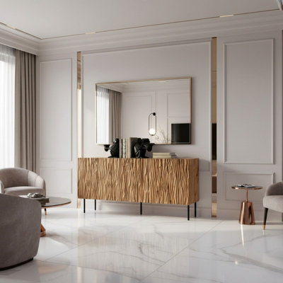 Jungle 152Cm Modern Sideboard Oak Wotan And Black Cabinet With Metal Legs And Push To Open System from B&Q