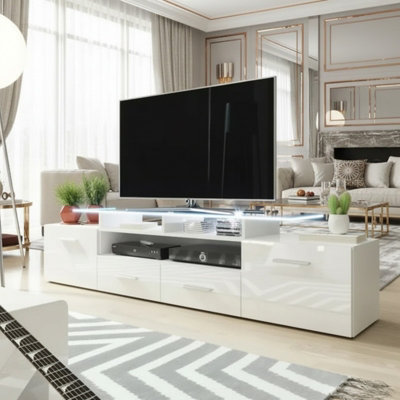 Evora 194Cm Modern Tv Unit White High Gloss Media Cabinet With Sleek Contemporary Design from B&Q
