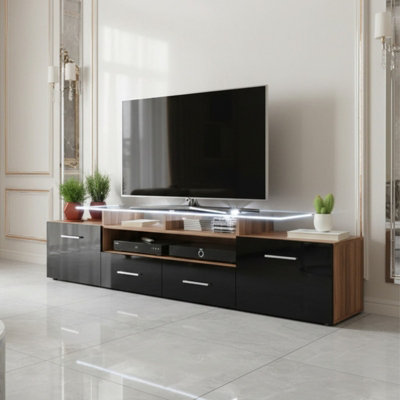 Evora 194Cm Modern Tv Unit Plum Black High Gloss Media Cabinet With Sleek Contemporary Design Led from B&Q