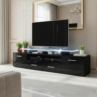 Evora 194Cm Modern Tv Unit Black High Gloss Media Cabinet With Sleek Contemporary Design Led from B&Q