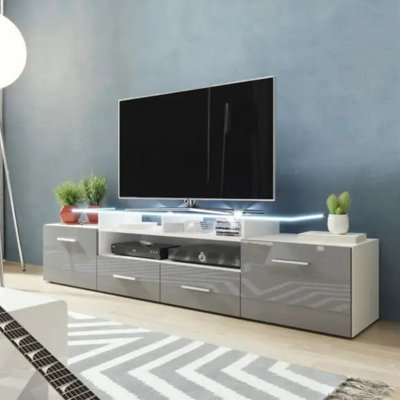 Evora 194Cm Modern Tv Unit White Grey High Gloss Media Cabinet With Sleek Contemporary Design from B&Q