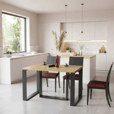 Borys Modern Extendable Dining Table 130 And 210X80 Cm Artisan Oak Finish With Sturdy Black Legs from B&Q
