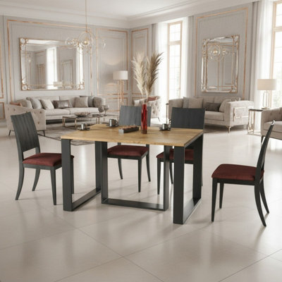 Borys Modern Extendable Dining Table 130 And 210X80 Cm Wotan Oak Finish With Sturdy Black Legs from B&Q