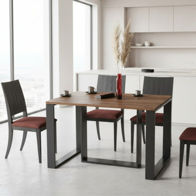 Borys Modern Extendable Dining Table 130 And 210X80 Cm Stirling Oak Finish With Sturdy Black Legs from B&Q