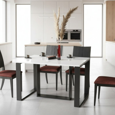 Borys Modern Extendable Dining Table 130 And 210X80 Cm White Gloss Finish With Sturdy Black Legs from B&Q