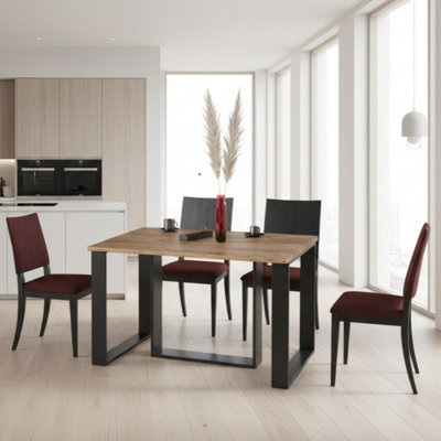 Borys Modern Extendable Dining Table 130 And 210X80 Cm Craft Oak Finish With Sturdy Black Legs from B&Q