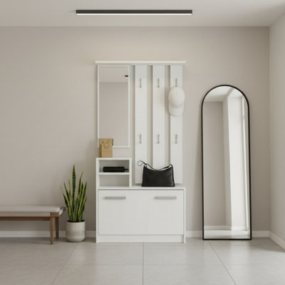 Kolom Modern White Shoe Cabinet With Hangers Stylish Hallway And Entryway Storage Unit from B&Q