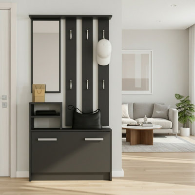 Kolom Modern Black Shoe Cabinet With Hangers Stylish Hallway And Entryway Storage Unit from B&Q