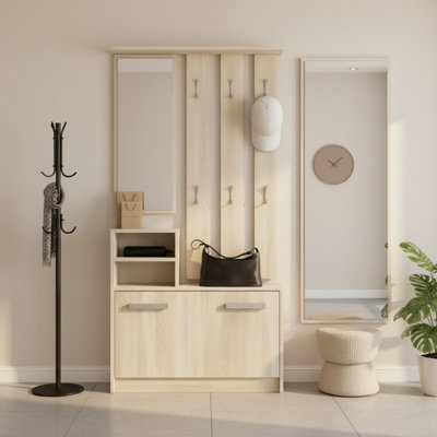 Kolom Modern Sonoma Oak Shoe Cabinet With Hangers Stylish Hallway And Entryway Storage Unit from B&Q