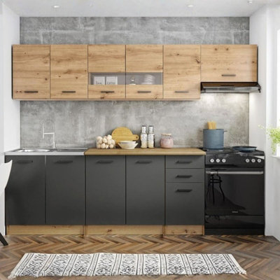  - Kitchen Furniture Set With Countertop Perla 260 Artisan Oak And Dark Ash