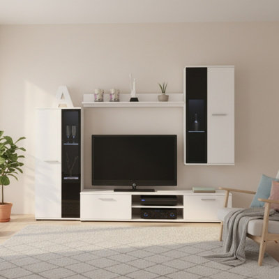 Salsa Modern White Wall Unit Contemporary Living Room Storage And Display Furniture Set With Led Lights from B&Q
