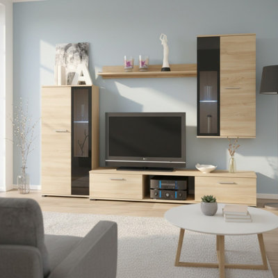 Salsa Modern Sonoma Oak Wall Unit Contemporary Living Room Storage And Display Furniture Set from B&Q