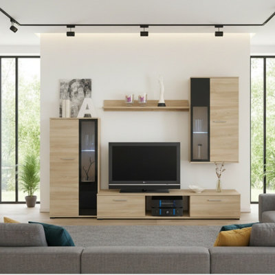 Salsa Modern Sonoma Oak Wall Unit Contemporary Living Room Storage And Display Furniture Set With Led Lights from B&Q