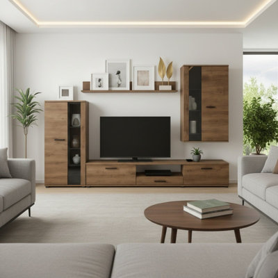 Salsa Modern Lefkas Oak Wall Unit Contemporary Living Room Storage And Display Furniture Set from B&Q