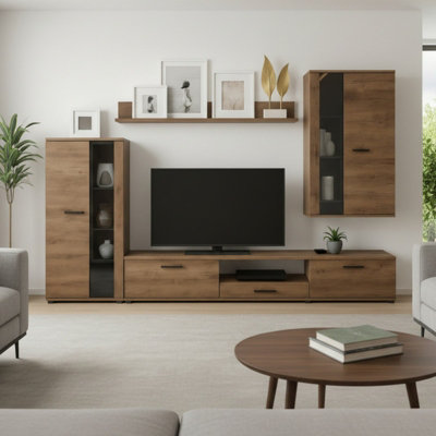 Salsa Modern Lefkas Oak Wall Unit Contemporary Living Room Storage And Display Furniture Set With Led Lights from B&Q