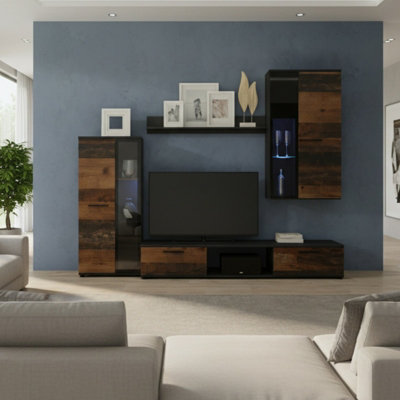 Salsa Modern Old Style Matera Wall Unit Contemporary Living Room Storage And Display Furniture Set With Led Lights from B&Q
