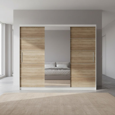Astra 23 Modern Sliding Door Wardrobe White Sonoma Bedroom Storage With Shelves And Hanging Rails Durable Laminated Finish from B&Q