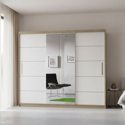 Astra 23 Modern Sliding Door Wardrobe Sonoma White Bedroom Storage With Shelves And Hanging Rails Durable Laminated Finish from B&Q