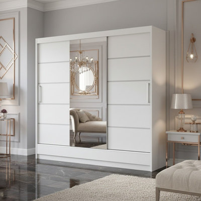 Aston Vi White Sliding Door Wardrobe Modern Design With Mirror Shelves And Hanging Rails No Led Lighting from B&Q