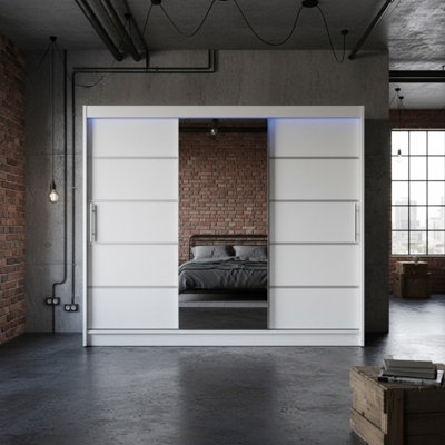 Aston Vi White Sliding Door Wardrobe Modern Design With Mirror Shelves And Hanging Rails With Led Lighting from B&Q