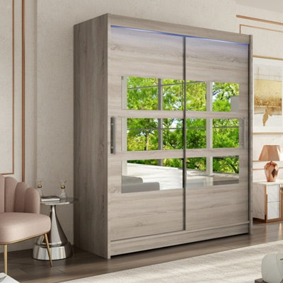 Wardrobe With Sliding And Mirrored Door Westa Vii 150 Truffle Led Lights Rgb from B&Q