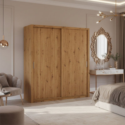 Spacious Bono Sz200 Sliding Door Wardrobe Practical Contemporary Bedroom Artisan Oak from B&Q