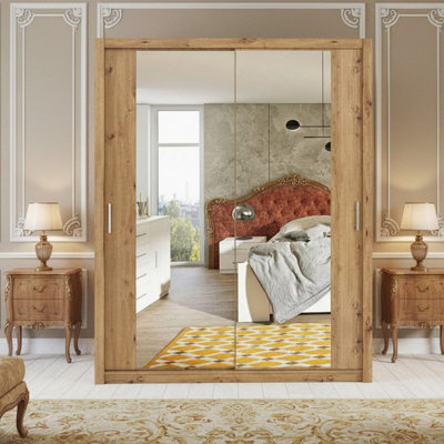 Contemporary Bono Sz180 Artisan Oak Wardrobe With Mirror And Sliding Doors For Efficient Organisation from B&Q
