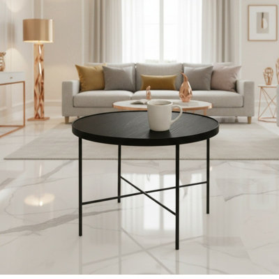  - Tre 600 Elegant Coffee Table 60X60 Cm With Metal Legs Modern Durable Living Room Design Black Oak