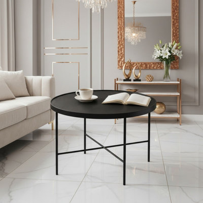  - Tre 600 Elegant Coffee Table 60X60 Cm With Metal Legs Modern Durable Living Room Design Nero